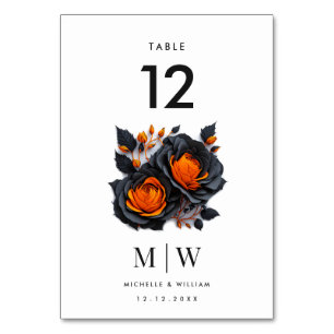 Numéro De Table Noir Orange Rose Soirée de Mariage gothique