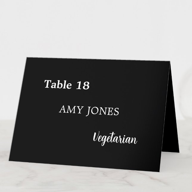 Numéro De Table Nom du client Repas Choix élégant Black Place Card (Créateur téléchargé)
