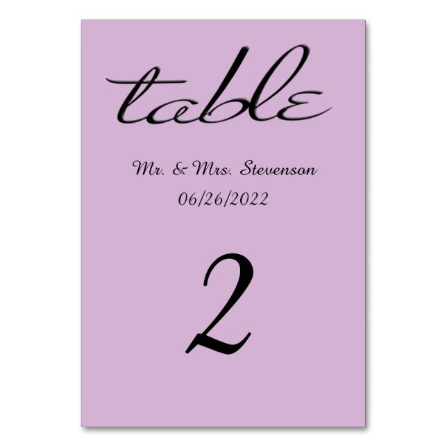 Numéro De Table Nom et date noir violet clair (Par défaut)