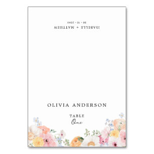 Numéro De Table Nom invité floral pastel coloré