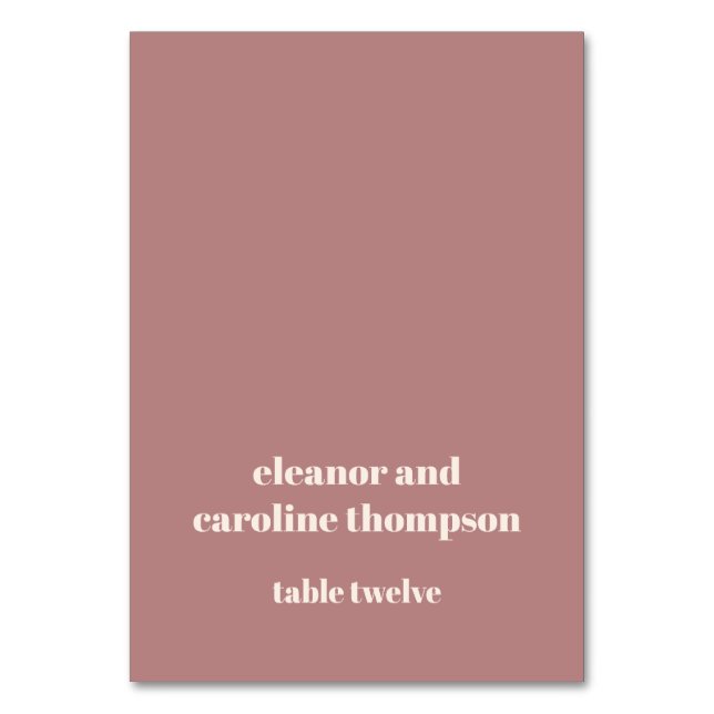 Numéro De Table Nom simple Dusty Rose Custom Wedding Place Card (Par défaut)