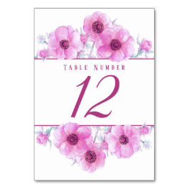Numéro De Table Nombre de tables d'aquarelle d'anémone rose