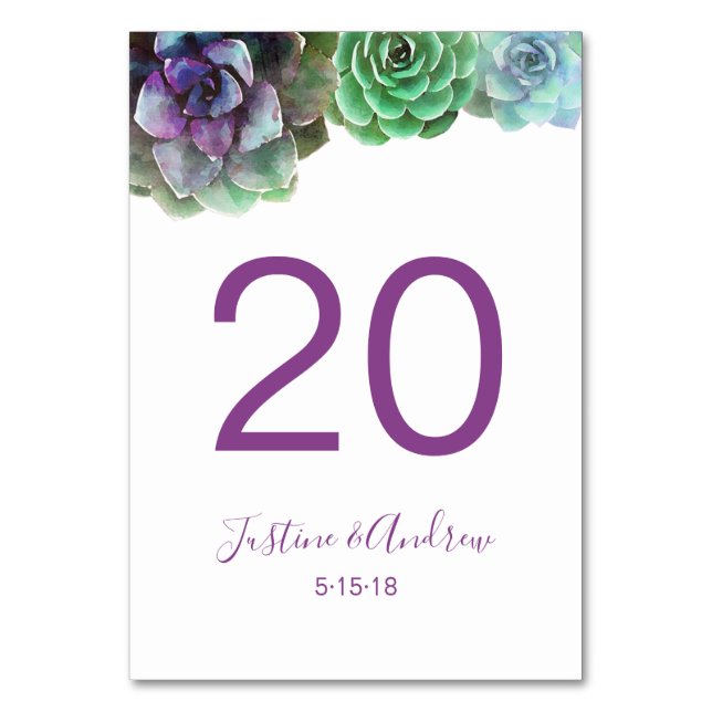 Numéro De Table Nombres de tableau floral succulents aquarelle (Par défaut)
