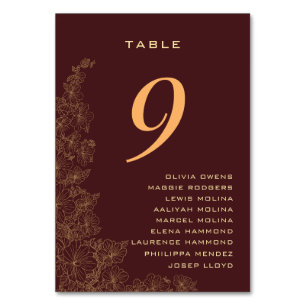 Numéro De Table Noms de motifs floraux subtils de Bourgogne élégan