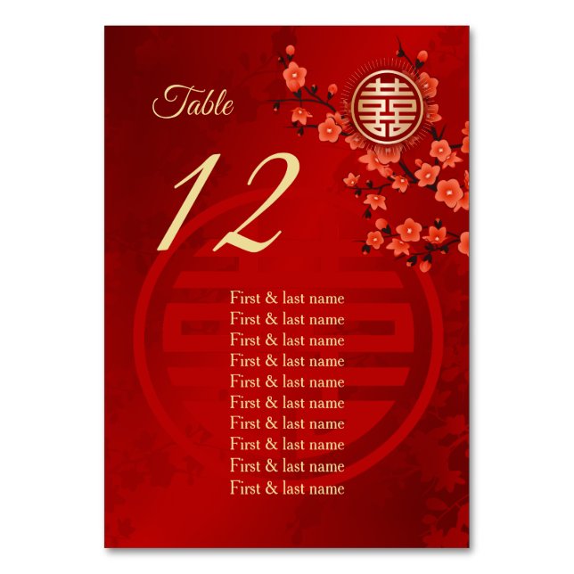 Numéro De Table Noms des hôtes Mariages chinois Cherry Blossom (Dos)