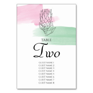 Numéro De Table Noms des invités Mariages King Protea Watercolor