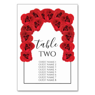 Numéro De Table Noms des invités Mariages Red Roses