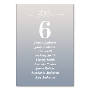 Numéro De Table Noms des invités Ombre Gardenia Blanc & Bleu Pouss
