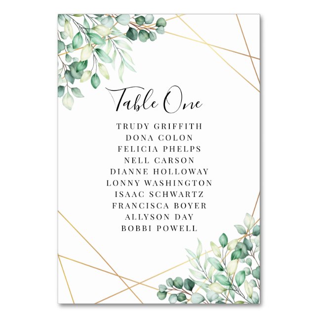Numéro De Table Noms modernes Vert Eucalyptus Mariage géométrique (Par défaut)