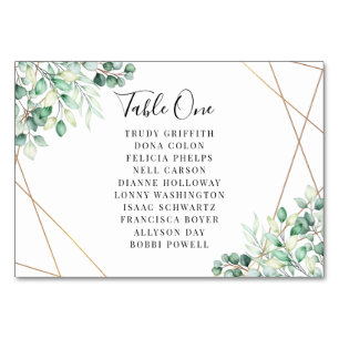 Numéro De Table Noms modernes Vert Eucalyptus Mariage géométrique
