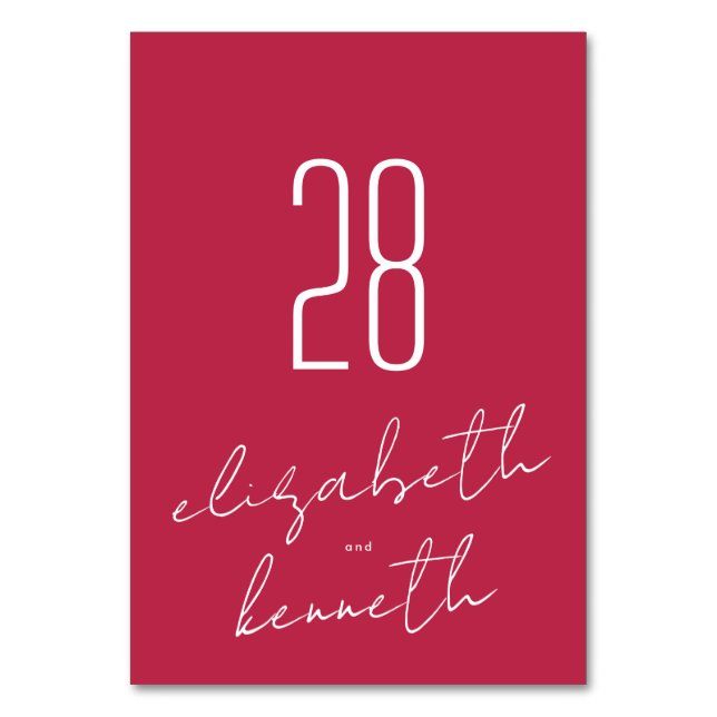 Numéro De Table Noms personnalisés modernes Mariage Red Magenta (Dos)