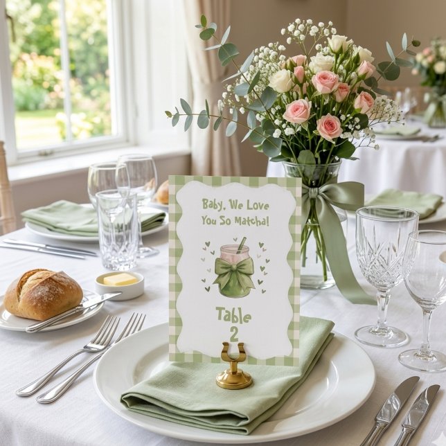 Numéro De Table Nous vous aimons tant Matcha Bow Green Gingham (Créateur téléchargé)