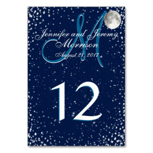 Numéro De Table Nuit étoilée avec Monogramme Lune