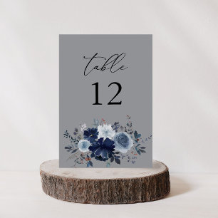 Numéro De Table Numéro de la table florale bleu et marine - gris