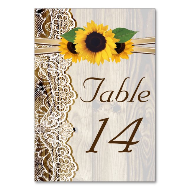 Numéro De Table Numéro de la table mariage dentelle et tournesol (Par défaut)