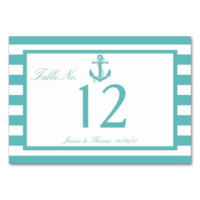 Numéro De Table Numéro de Mariage d'Ancre de bande turquoise marin (Devant)
