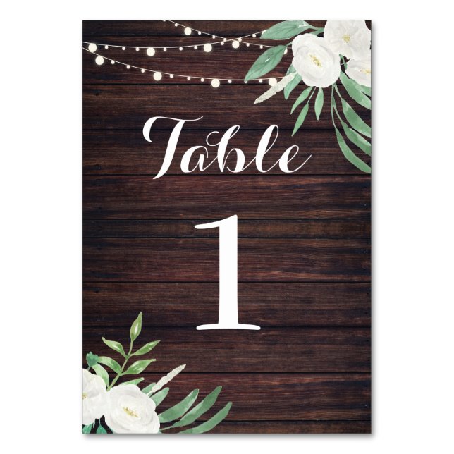 Numéro De Table Numéros de tableau Mariage Bois Rustique Fleurs bl (Par défaut)