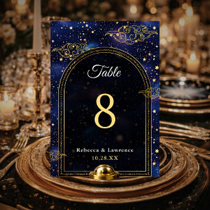 Numéro De Table Or bleu astronomie céleste étoiles mariage