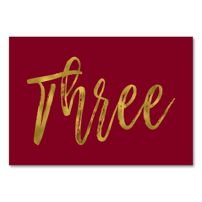 Numéro De Table Or et Bourgogne Élégant Tableau Numéro Trois (Devant)