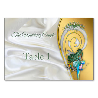 Numéro De Table Or sur soie blanche avec splendeur tropicale