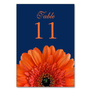 Numéro De Table Orange Gerbera Daisy Marine Mariage bleu