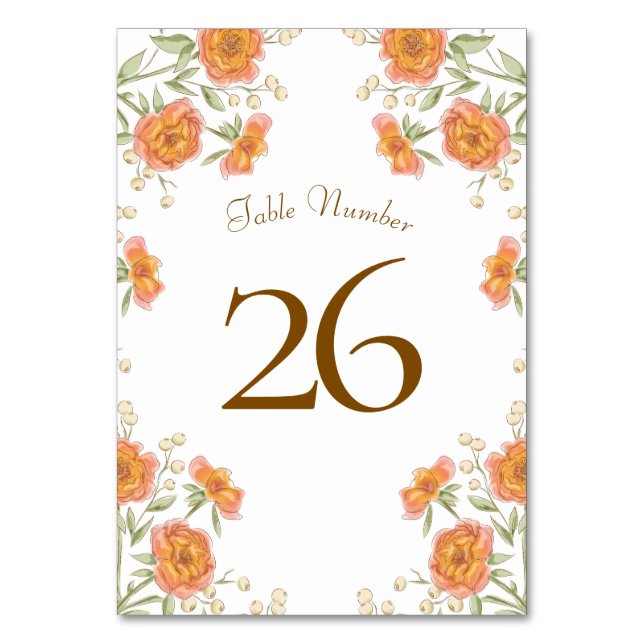 Numéro De Table Orange Rose Wedding (Dos)