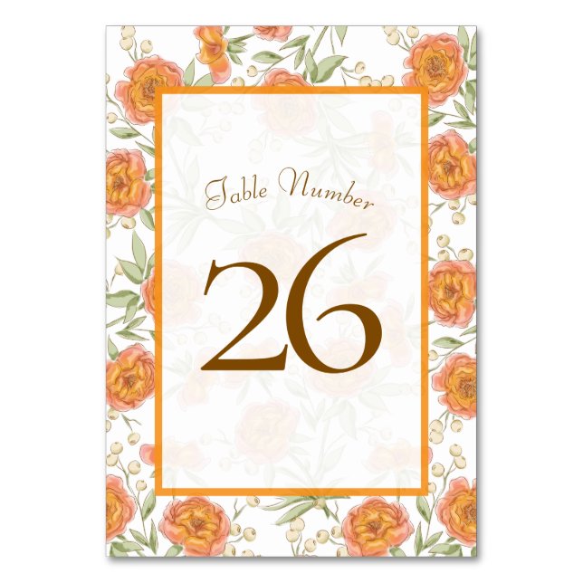 Numéro De Table Orange Rose Wedding (Dos)