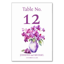 Numéro De Table Orchidées violettes Aquarelle Mariage Numéro de ta