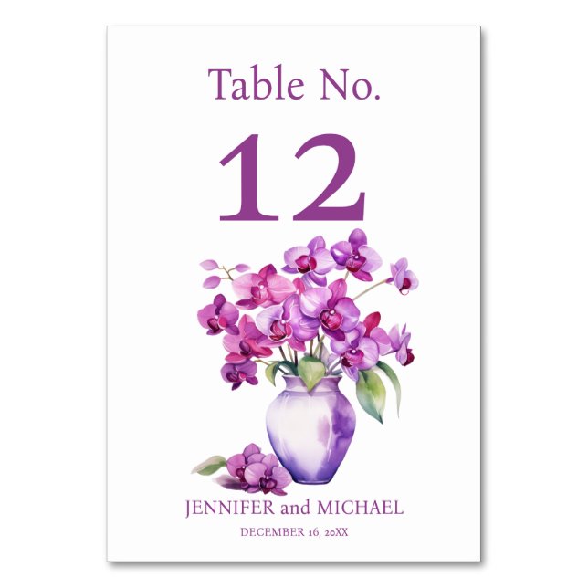 Numéro De Table Orchidées violettes Aquarelle Mariage Numéro de ta (Par défaut)