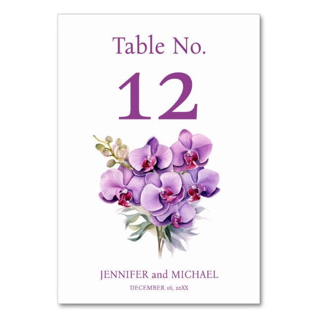 Numéro De Table Orchidées violettes Aquarelle Mariage Numéro de ta (Par défaut)