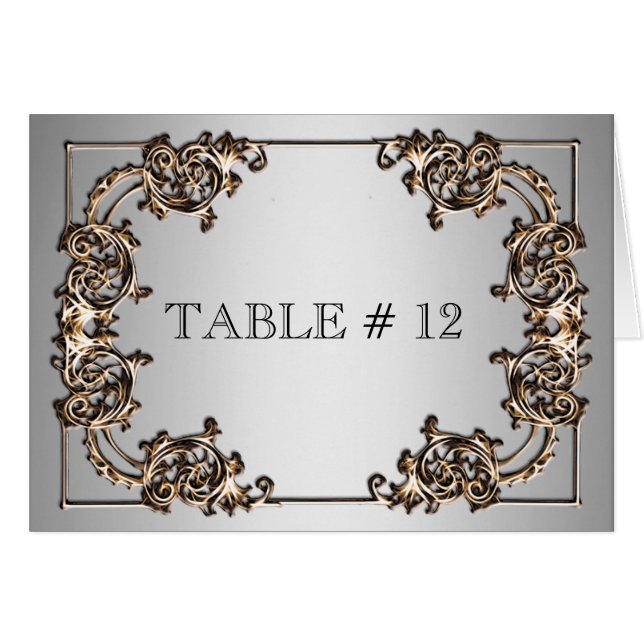 Numéro de table orné en laiton argenté mariage (Devant Horizontal)