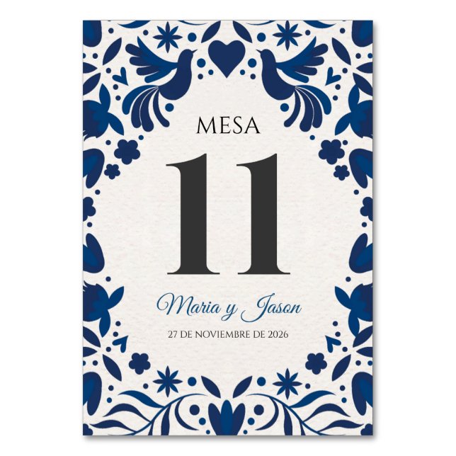 Numéro De Table Otomi Blue Floral Elegant Fiesta Spanish Wedding (Par défaut)