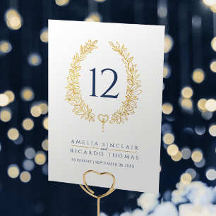 Numéro De Table Ovale feuille d'or sur le mariage de texte bleu bl