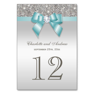 Numéro De Table Paillettes bleues turquoises personnalisées