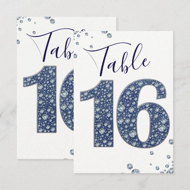 Numéro de table paillettes et strass Denim & Diamo (Devant / Derrière)