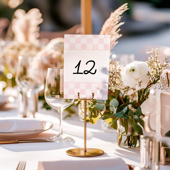 Numéro De Table Painted Pink Checkerboard Pattern Wedding (Créateur téléchargé)