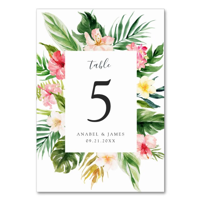 Numéro De Table Palme florale tropicale Feuilles Blush Elégant Mar (Par défaut)