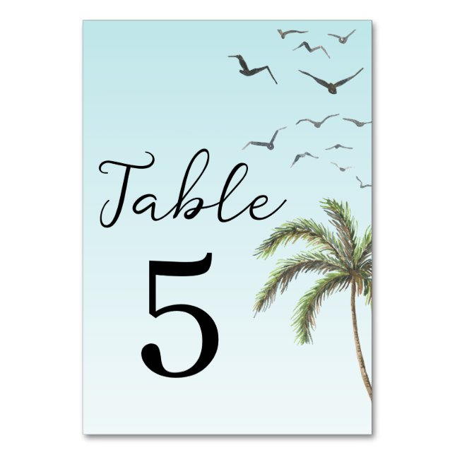 Numéro De Table Palmier et oiseaux Mariage simple plage (Par défaut)