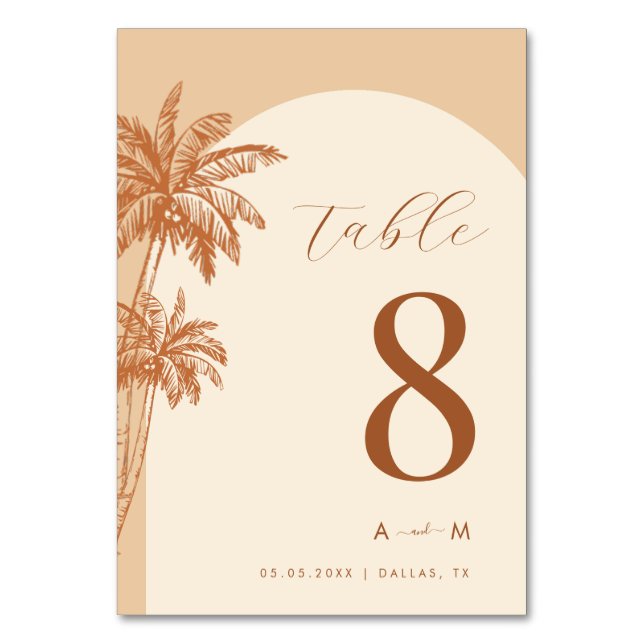 Numéro De Table Palmier tiré Chaud ivoire Monogramme Plage Mariage (Par défaut)