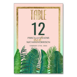 Numéro De Table Palmier Tropical Banana Leaf Gold