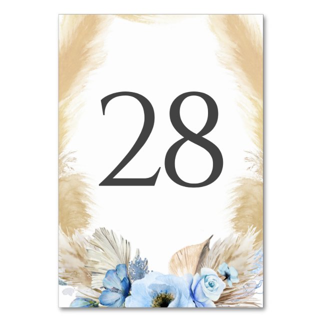 Numéro De Table Pampas Grass Dusty Blue Mariage Numéro de tableau  (Par défaut)