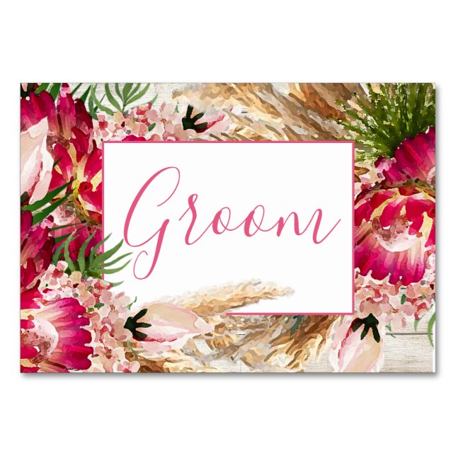 Numéro De Table Pampas Grass Protea Floral Moderne Groom Mariage (Devant)
