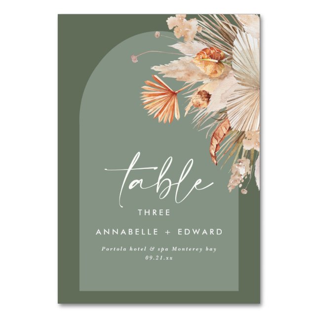 Numéro De Table Pampas Grass Sage Vert Rouille Bohémienne Moderne (Par défaut)