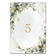 Pancarte de table de mariage géométrique eucalyptu