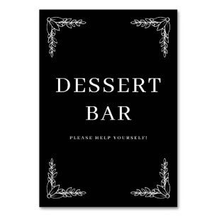 Numéro De Table Panneau de bar à desserts minimaliste noir élégant