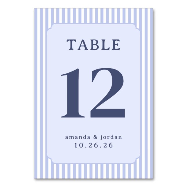 Numéro De Table Panneau de table rayé bleu élégant (Par défaut)