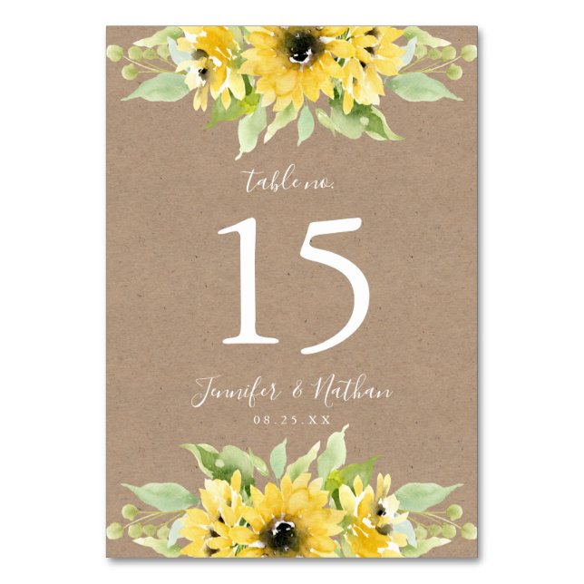Numéro De Table Papier Kraft pour tournesol aquarelle | Mariage (Par défaut)