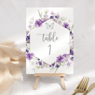 Numéro De Table Papillon argenté violet fleuri