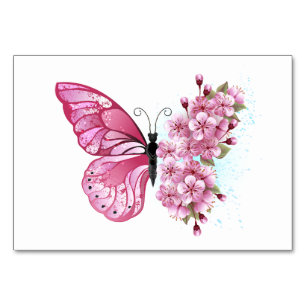 Numéro De Table Papillon de fleurs avec Sakura rose