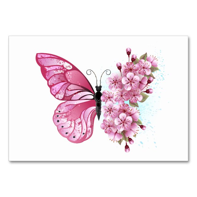 Numéro De Table Papillon de fleurs avec Sakura rose (Devant)